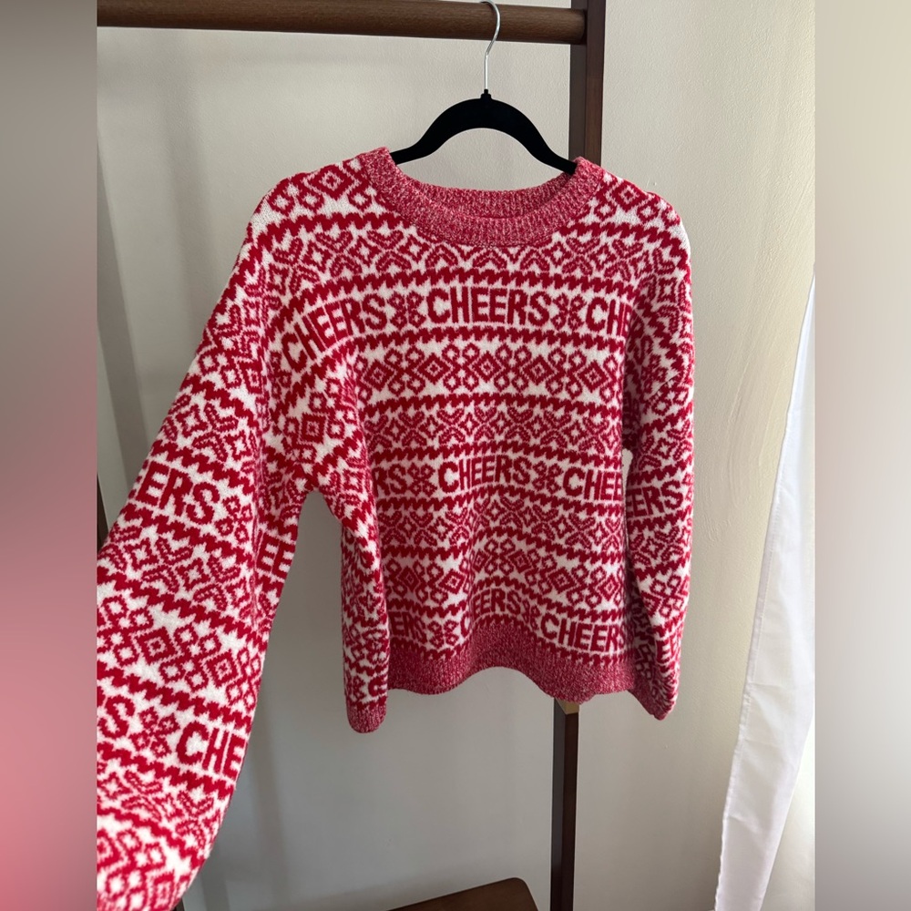 Christmas / Holiday Sweater - Red & White “Cheers” Patterned